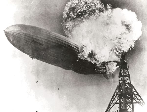 Photograph of the Hindenburg descending in flames