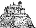 Burg Landeswarte im Jahre 1602 (auf einem Stich der Stadt Brüx)