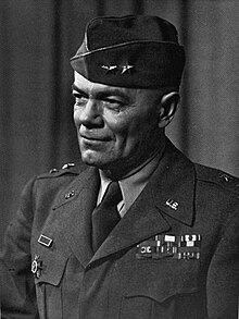 Black and white 1948 photo of Major General Holmes Dager in dress uniform and garrison cap