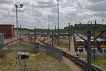 EMU maintenance building (left) and sidings. (2009) Hornsey TMD MMB 07.jpg