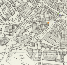 Map of the route of the move, showing the now demolished Edmund Street House that moved.png