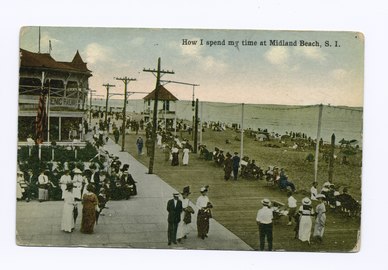 How I Spend my time at Midland Beach, Staten Island. (people on boardwalk, Scenic Railway building.) (NYPL b15279351-104510).tiff