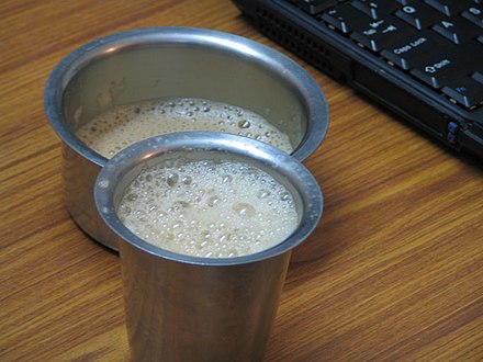 Madras filter coffee, still in its dabarah and tumbler