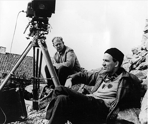 Bergman with his long-time cinematographer Sven Nykvist during the production of Through a Glass Darkly (1960)