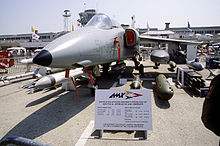 An AMX and several munitions on display at the Paris Air Show, 1989 Italian-Brazilian AMX.JPEG