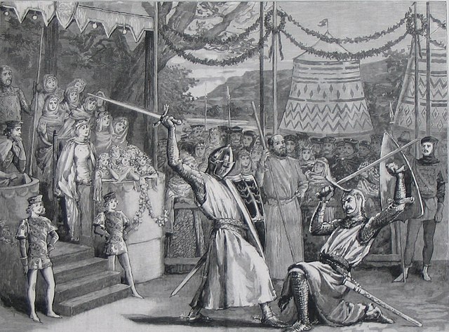 Illustration from The Graphic of Arthur Sullivan's operatic adaptation of Ivanhoe.