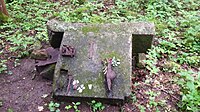 Čeština: Padlý kamenný oltář z bývalé kaple v zaniklé vsi Jedlice, Nové Hrady, okres České Budějovice. English: Fallen stone altar from a former chapel in the abandoned village of Jedlice, Nové Hrady, České Budějovice District, South Bohemian Region, Czechia.