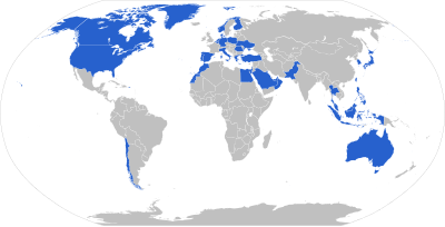 A map with JDAM operators in blue Joint Direct Attack Munition operators.svg