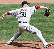 Jon Lester threw the most recent no-hitter for the Red Sox, in 2008 Jon Lester (51006206188) (cropped).jpg