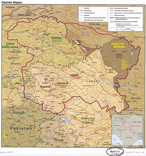 500px Kashmir Region. LOC 2003626427   Showing Sub Regions Administered By Different Countries 