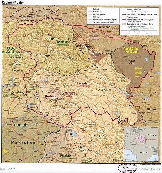 Image: Kashmir region. LOC 2003626427   showing sub regions administered by different countries