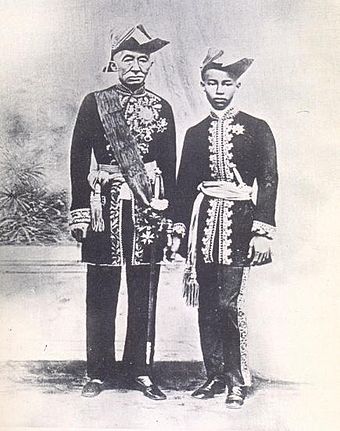 King Mongkut with Prince Chulalongkorn, both in western style court uniforms, c. 1868