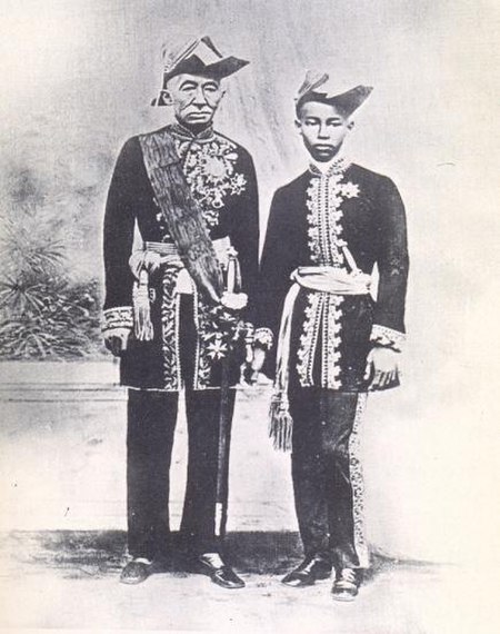 King Mongkut with Prince Chulalongkorn, both in western style court uniforms, c. 1868