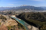 苗木城址から望む木曽川。（岐阜県中津川市、2017年（平成29年）3月）