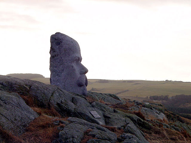 Further inwards, the lowland meets the rocky areas. The sculpture is of the poet Arne Garborg