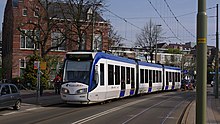 Modern RegioCitadis tram on route 2, Loosduinen, April 2012 Lijn2 Citadis4036 25042012.jpg