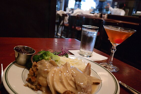 Turkey special and a Manhattan at Huber's in Portland, Oregon