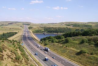 The M62 passes Scammonden Water in West Yorkshire.