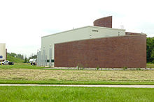 MINOS service building at Fermilab, the entrance to the underground MINOS hall that hosts the near detector. MINOS service building at Fermilab.jpg