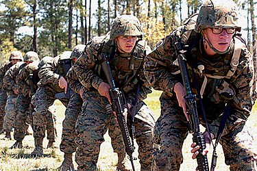 Marines from the MWSS 272 prepare to fire during training on the Enhanced Marksmanship Program range, 7-13 April 2005. MWSS 272 April2005.jpg