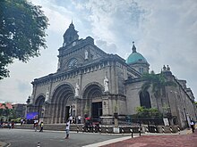 The eighth and present cathedral structure, viewed from the right of the main facade Manila Cathedral right side 2024-05-19.jpg