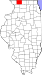 Harta statului Illinois indicând comitatul Stephenson