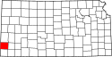 Harta statului Kansas indicând comitatul Stanton