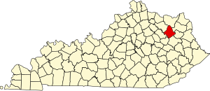 Carte du Kentucky mettant en évidence le comté de Rowan