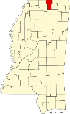 Location of Benton County in Mississippi Map of Mississippi highlighting Benton County.svg