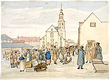 Le marché de la Haute-Ville vers 1830.