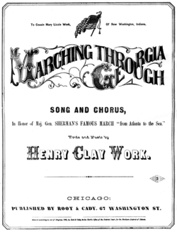 Cover of the 1865 sheet music to "Marching Through Georgia". Marching Through Georgia - Project Gutenberg eText 21566.png