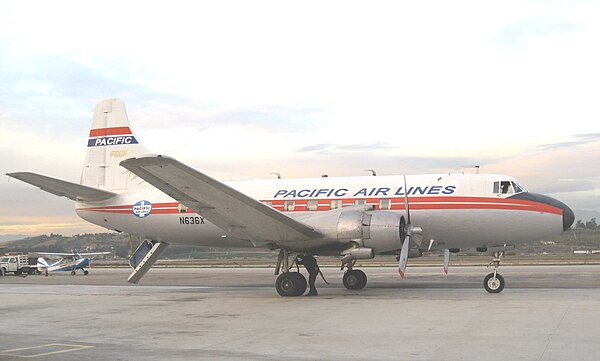 The restored Martin 404 in 2008 at Camarillo Airport wearing Pacific Air Transport markings shortly before its last flight to Valle Airport