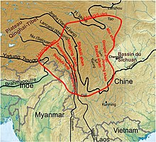 Orientation des principales chaînes de montagnes des monts Hengduan.