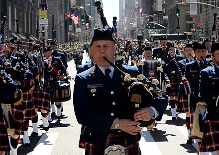 The U.S. Coast Guard Pipe Band in New York during the 2010 St. Patrick's Day Parade