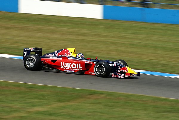 Mikhail Aleshin driving for Carlin at the Donington Park round of the 2007 World Series by Renault season.