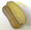 A kosher dill pickle cut into spears (USA)