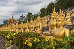 Thumbnail for File:Multiple rows of golden statues of the Buddha seated with flowers, at Wat Phou Salao, Pakse, Laos.jpg