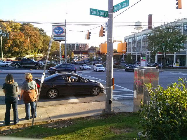 Murder Kroger as seen from across Ponce de Leon Ave., with the Ford Factory lofts on the right