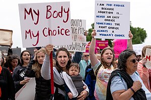 My body my choice sign at a Stop Abortion Bans Rally in St Paul, Minnesota (47113308954).jpg