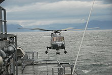 Westland Lynx landing on NoCGV Senja NCGV Helicopter landing CG Senja off north of Norway.jpg