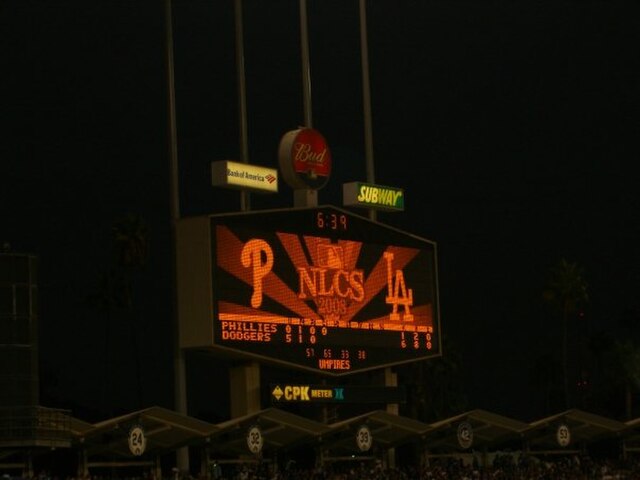 NLCS 2008 Game 3 between the Los Angeles Dodgers and the Philadelphia Phillies played at Dodger Stadium