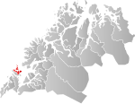 Mapa do condado de Troms og Finnmark com Bjarkøy em destaque.