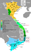 Map of Vietnam showing the conquest of the south (the Nam tiến, 1069-1757).