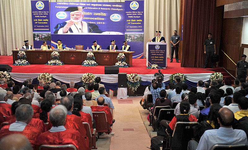 File:Narendra Modi delivering his address at the 34th Convocation Ceremony of PGIMER, in Chandigarh. The Governor of Punjab and Haryana and Administrator, Union Territory, Chandigarh, Prof. Kaptan Singh Solanki (1).jpg