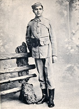 Photograph of Nehru dressed in a cadet uniform