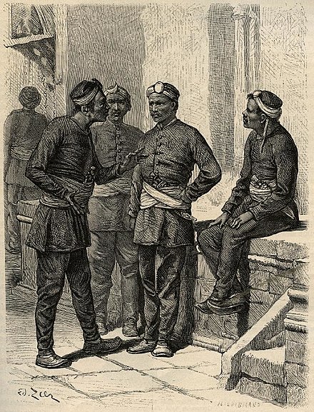 Nepali soldiers; drawing by Gustave Le Bon, 1885
