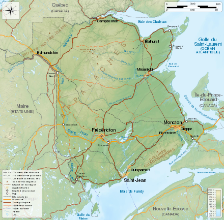 Topographic map of New Brunswick