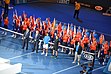Novak Djokovic, Andy Murray and Jake Garner wait during the presentation after the 2015 Australian Open final