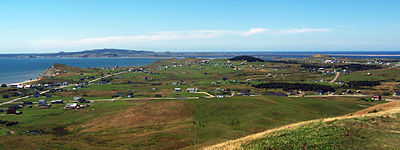 Panorama de l'île du Havre-aux-Maisons pris depuis le sommet de la Butte Ronde