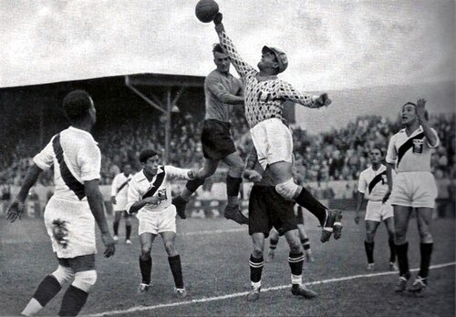 A moment of the Austria v Peru match at the 1936 Olympic